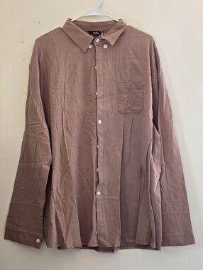 NWT Ouku Men's 3XL Casual Mauve-Brown Button-Down Shirt with Chest Pocket
